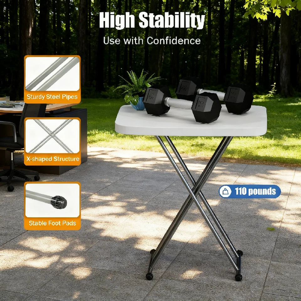 Adjustable Folding Table Portable Multi-height Folding Desk Camping Picnic Table Household Dining Table Steel Frame Table