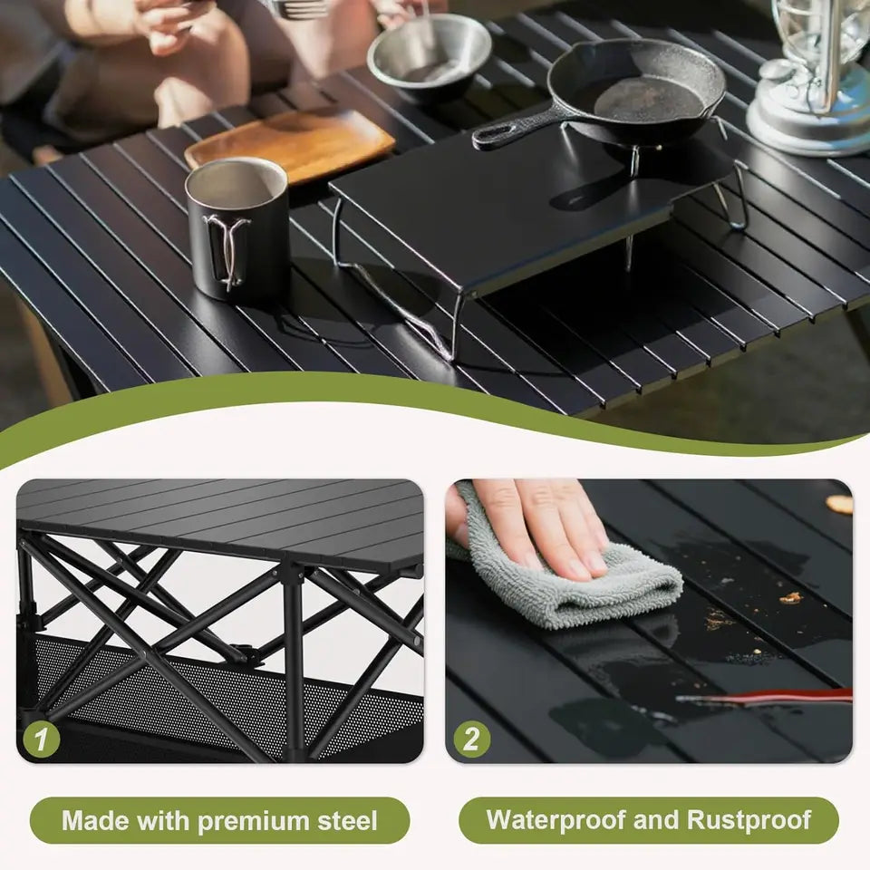 4FT Folding Camping Table, Portable Roll-Up Picnic Table with Carry Bag & Mesh Storage