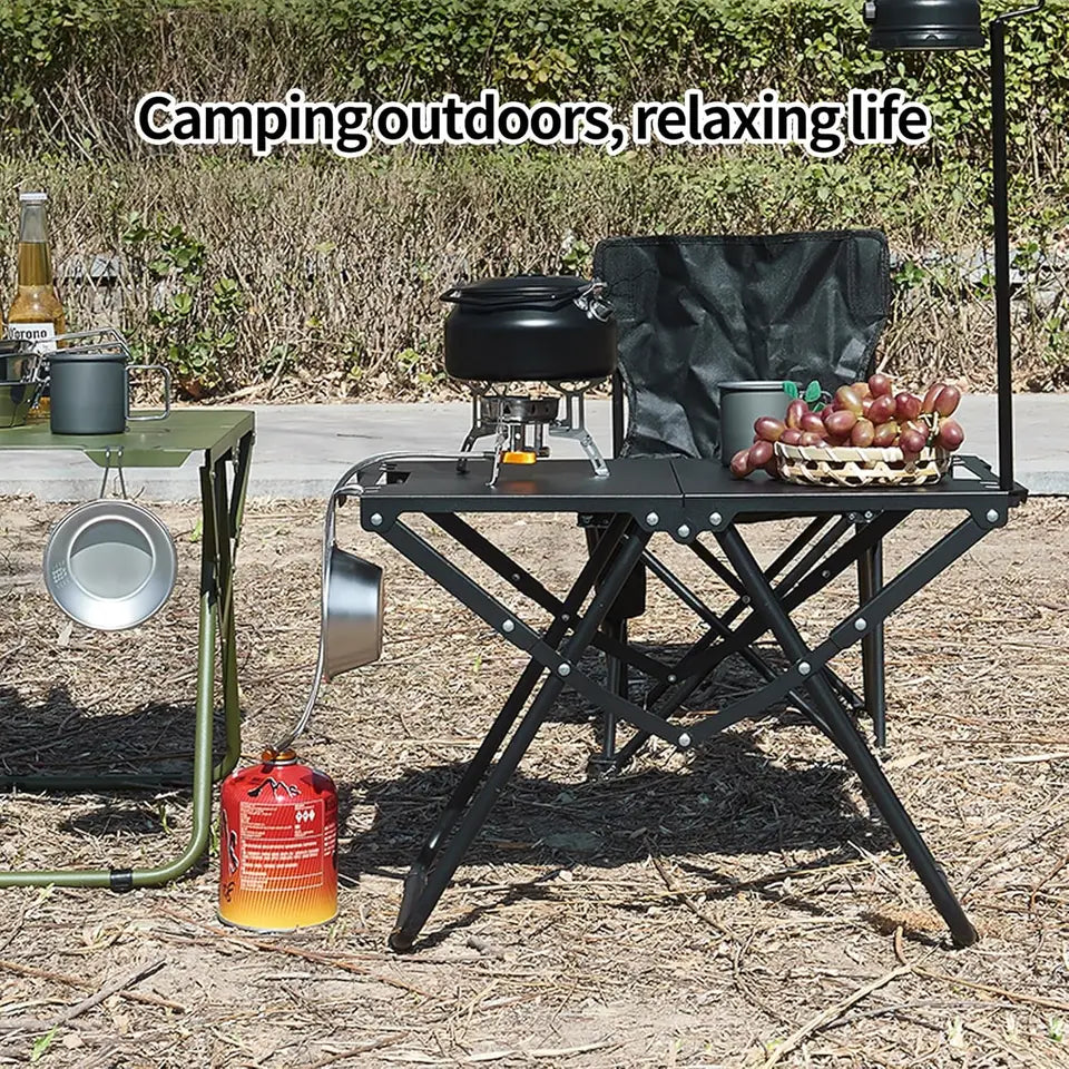 Foldable Metal Camping Table, Lightweight Outdoor Picnic Table with Storage Bag, Durable Carbon Steel for Fishing, Hiking, BBQ