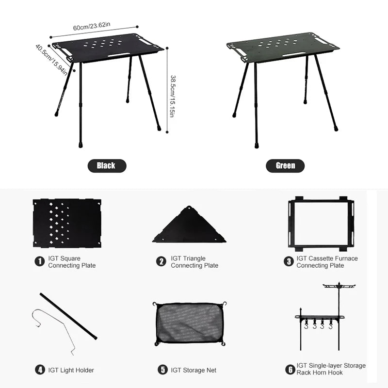 WESTTUNE Outdoor IGT Tactical Table Lightweight Multifunctional Folding Aluminum Alloy Camping Picnic Table with Adjustable Legs
