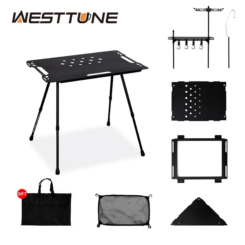 WESTTUNE Outdoor IGT Tactical Table Lightweight Multifunctional Folding Aluminum Alloy Camping Picnic Table with Adjustable Legs