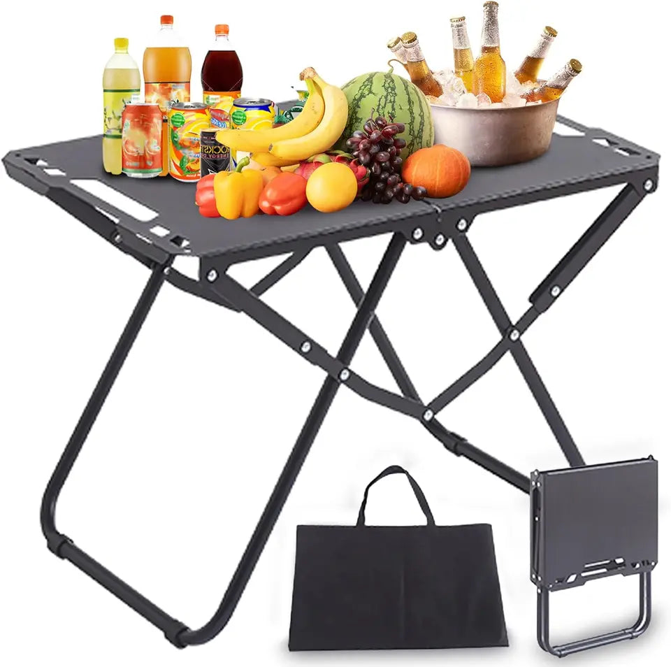 Foldable Metal Camping Table, Lightweight Outdoor Picnic Table with Storage Bag, Durable Carbon Steel for Fishing, Hiking, BBQ
