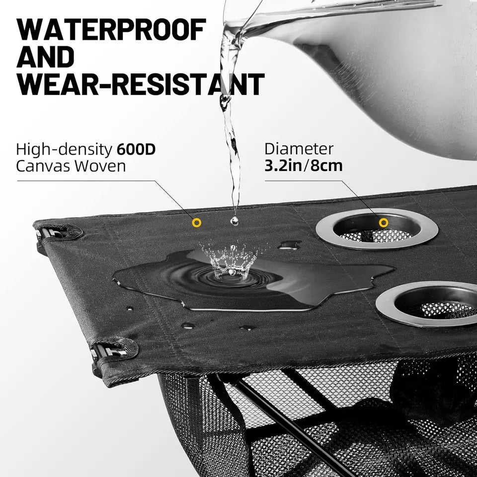Foldable Camping Table with Drink Holder, Mesh Storage & Carry Bag - Compact Portable Outdoor Table for Beach, Picnic, Fishing,