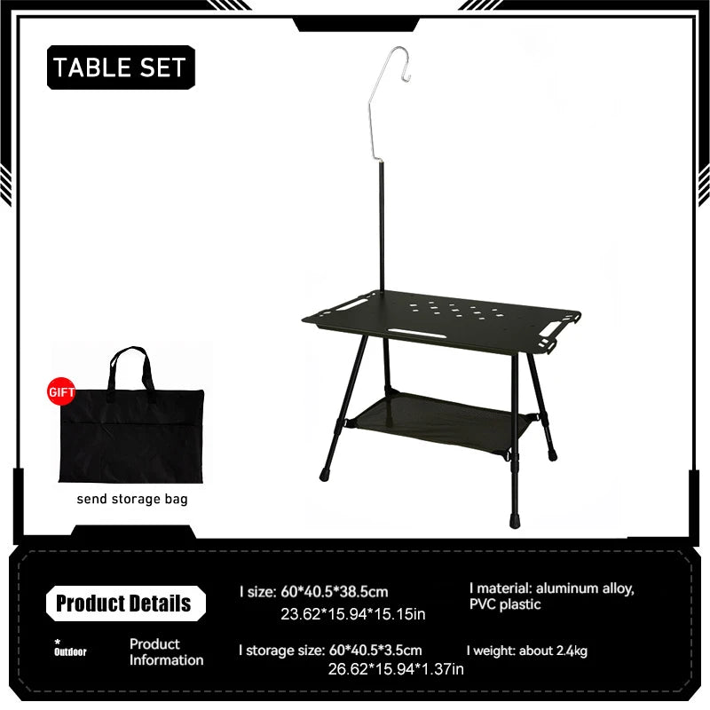 WESTTUNE Outdoor IGT Tactical Table Lightweight Multifunctional Folding Aluminum Alloy Camping Picnic Table with Adjustable Legs